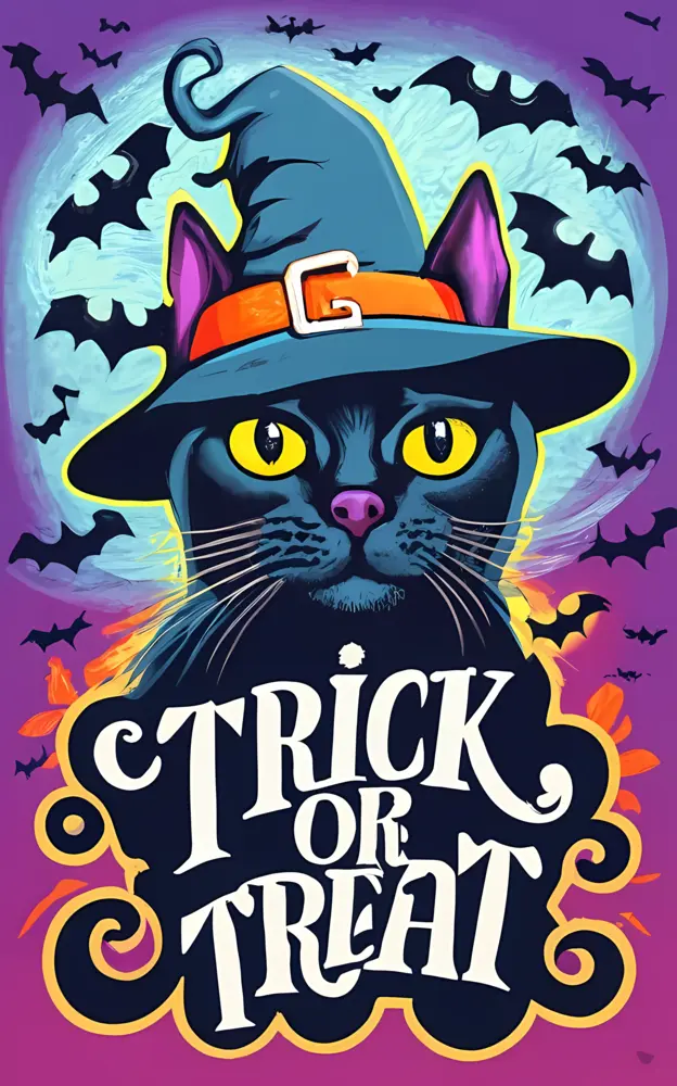 Black Cat in Witch Hat for Halloween