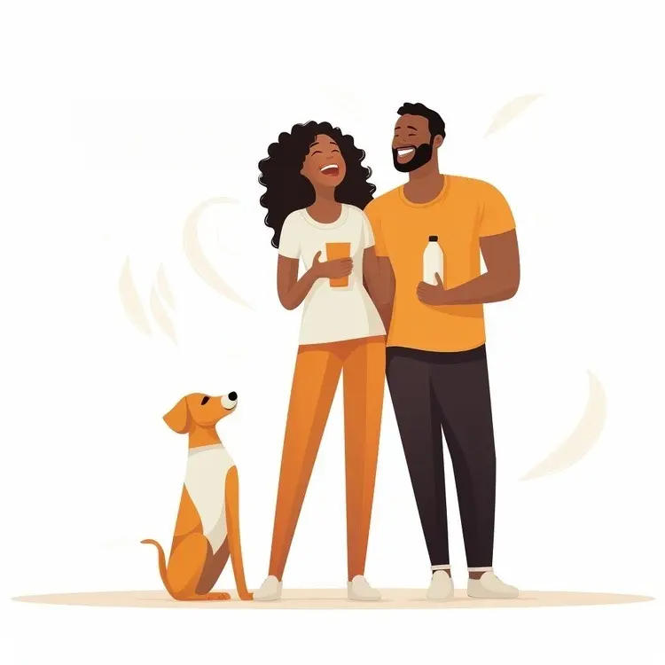 Illustration of a Happy Couple with Their Dog