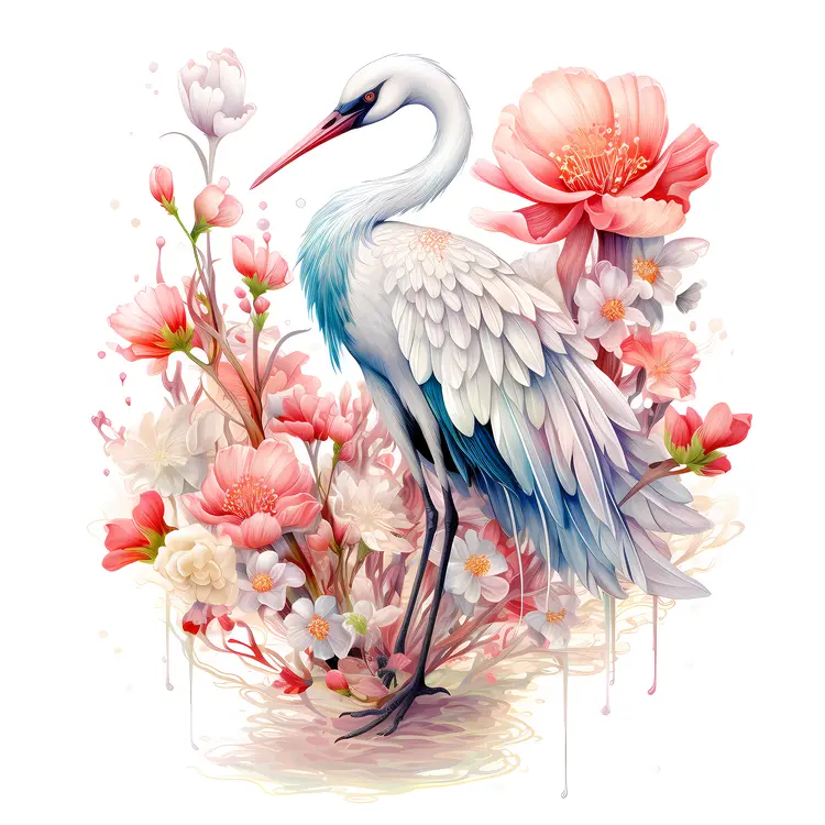 Elegant Crane with Floral Background