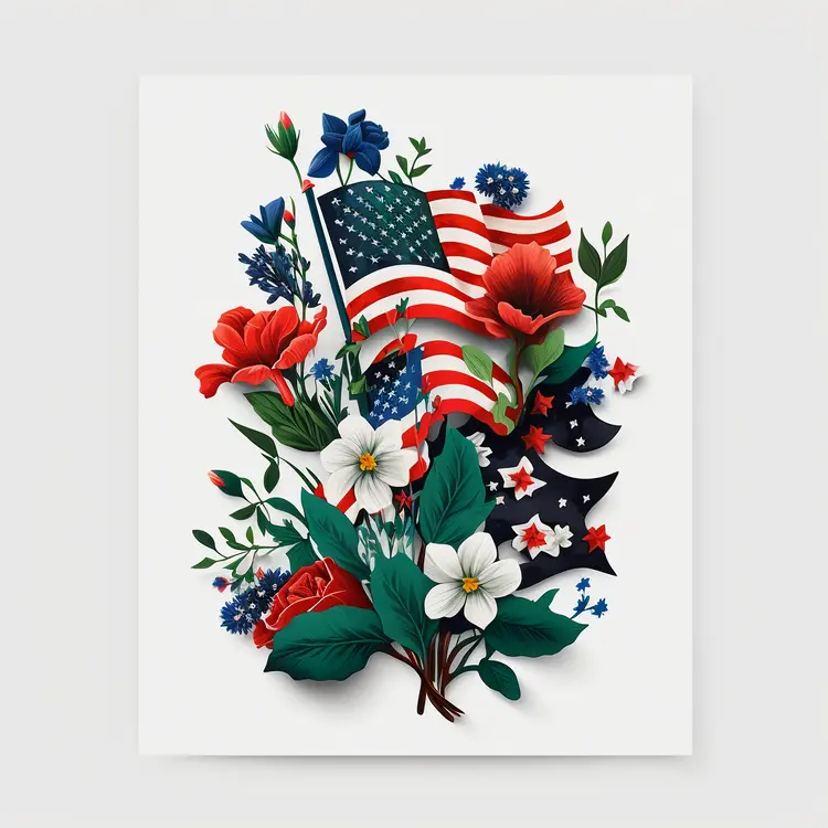 Patriotic Floral Arrangement with American Flag