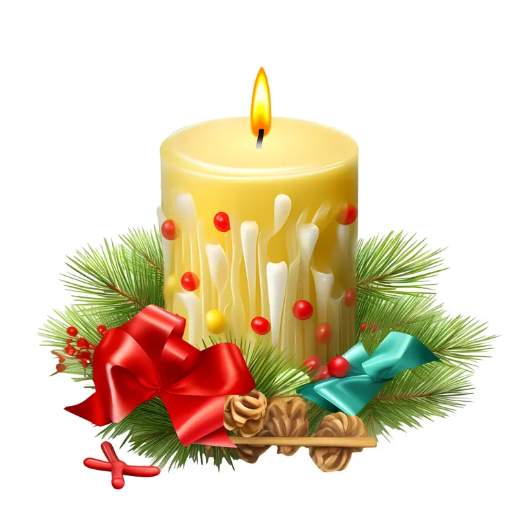 Yellow Candle with Red and Green Bows