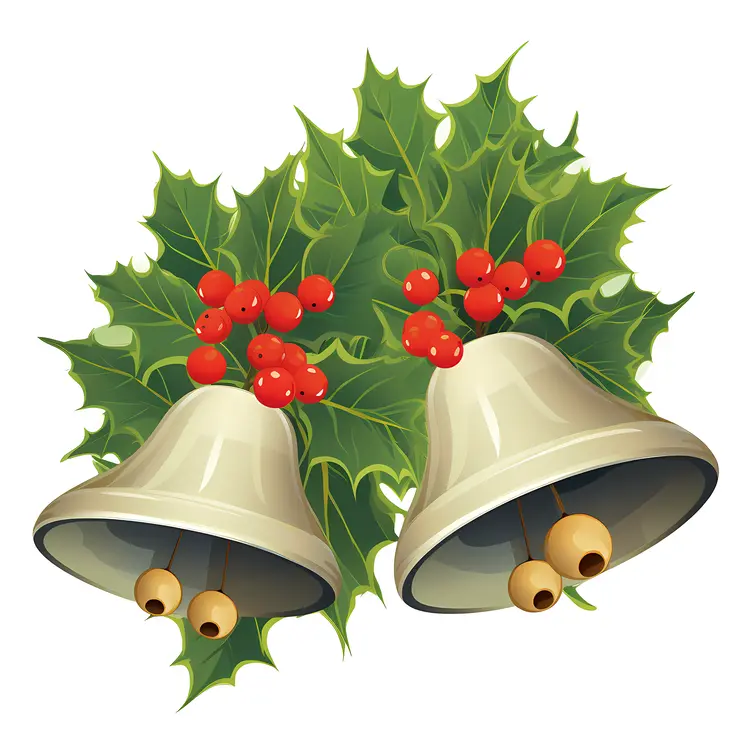 Christmas Bells with Holly Decoration