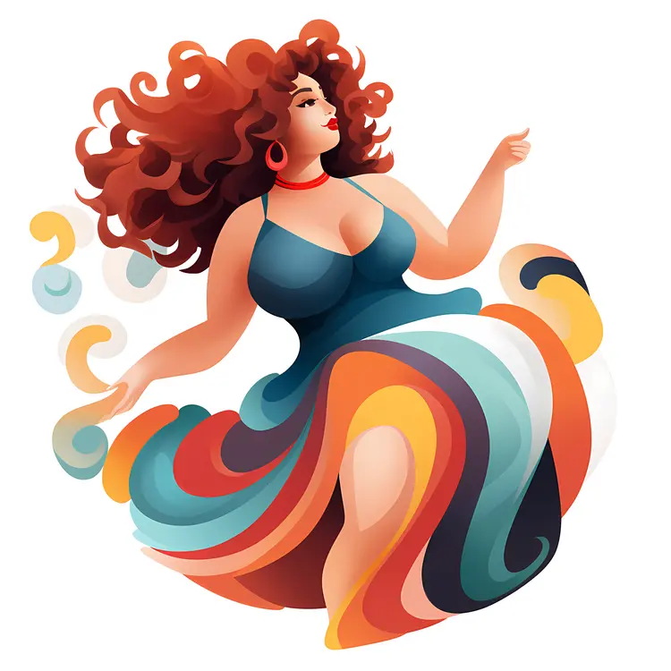 Curvy Woman in Colorful Dress Illustration
