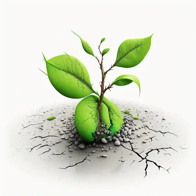 Green Plant Growing Through Cracked Soil