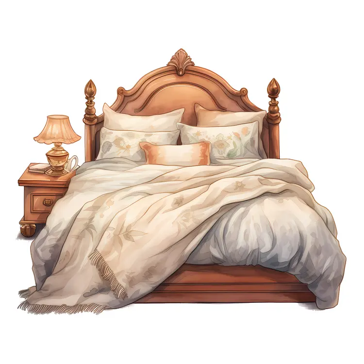 Classic Wooden Bed with Side Table