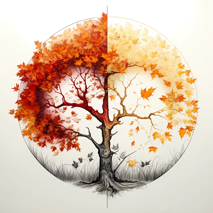 Autumn Tree with Half Leaves