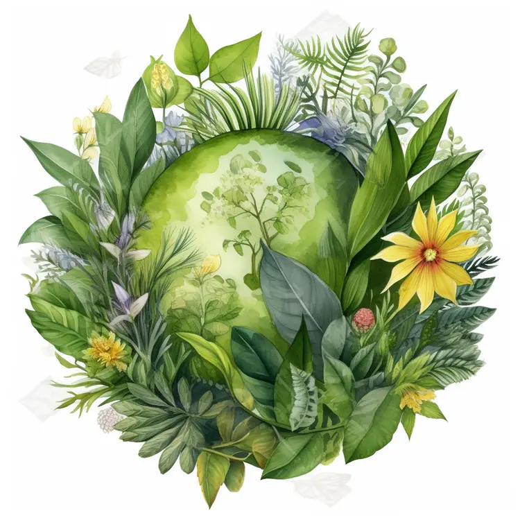 Greenery and Yellow Flower in a Circular Arrangement