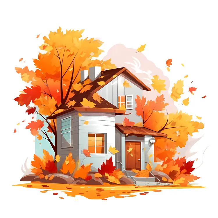 House in Autumn with Colorful Leaves