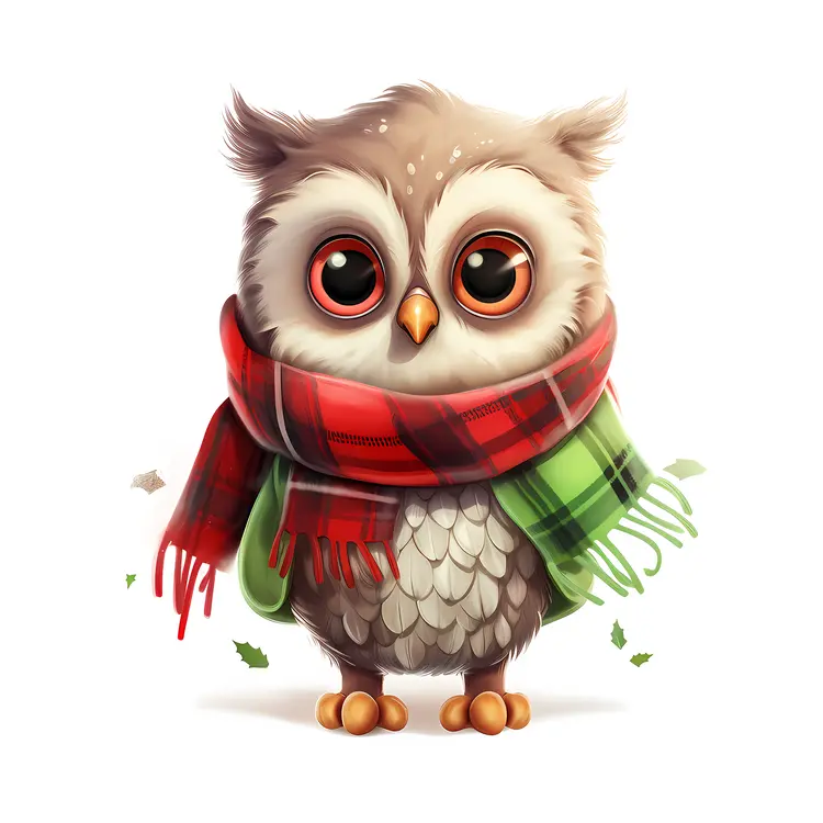 Owl with Plaid Scarf in Autumn