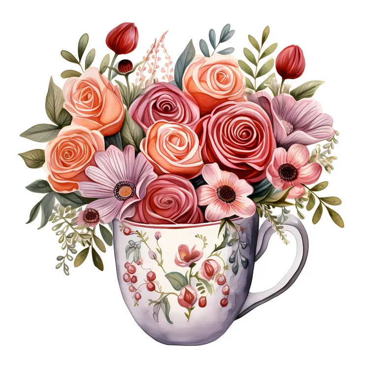 Charming Floral Mug with Red and Pink Flowers