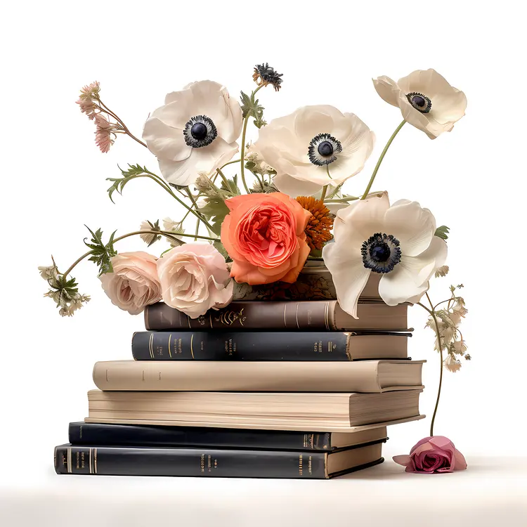 Flowers on a Stack of Books