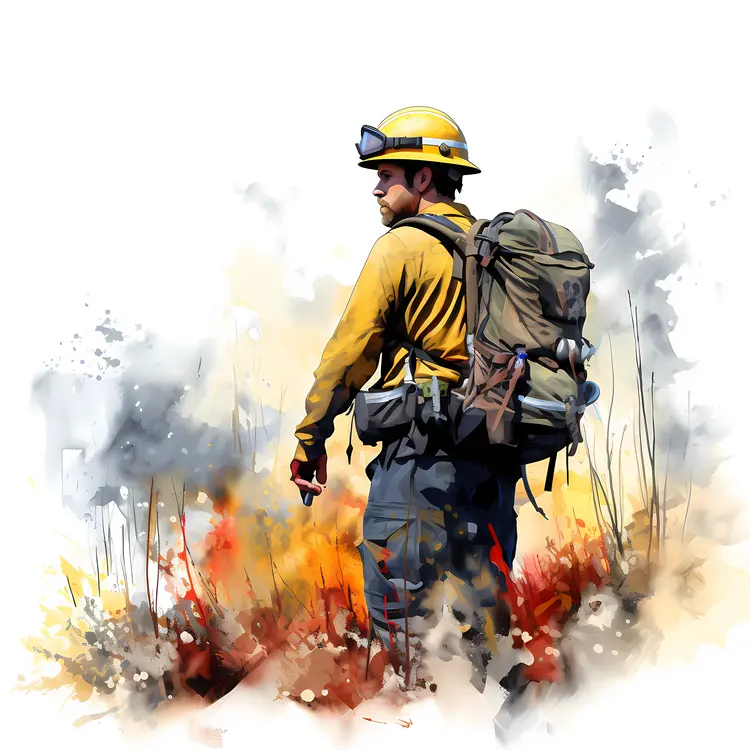 Firefighter Observing Wildfire