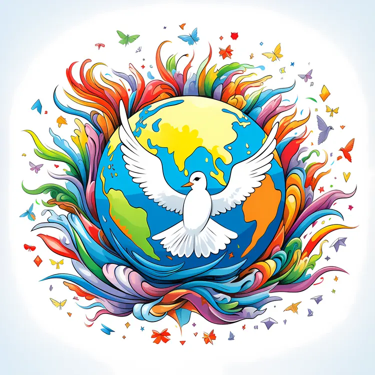 Dove and Earth with Colorful Background