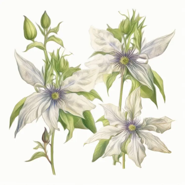 Beautiful White Flowers Botanical Illustration