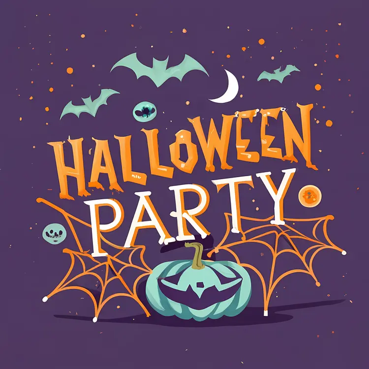 Halloween Party with Pumpkins and Bats