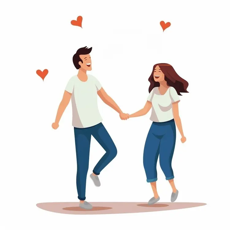 Couple Holding Hands with Hearts