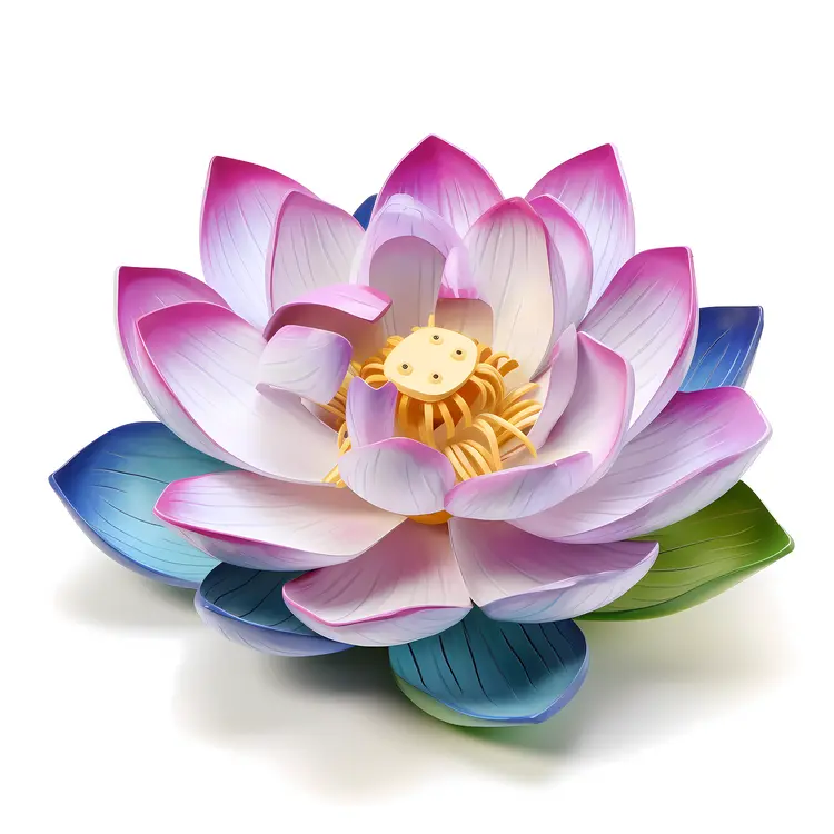 Beautiful Lotus Flower with Pink Petals and Green Leaves
