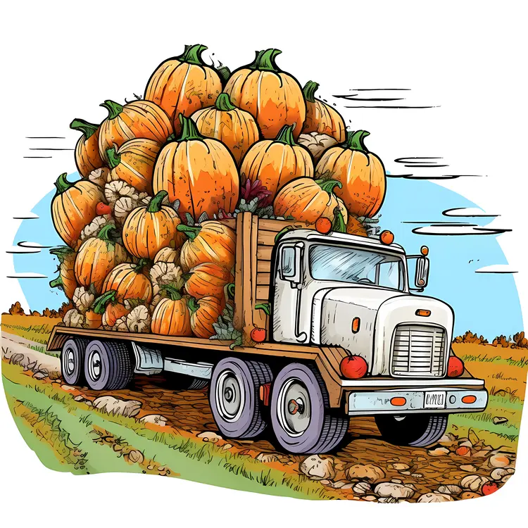 Truck Loaded with Pumpkins for Harvest Season