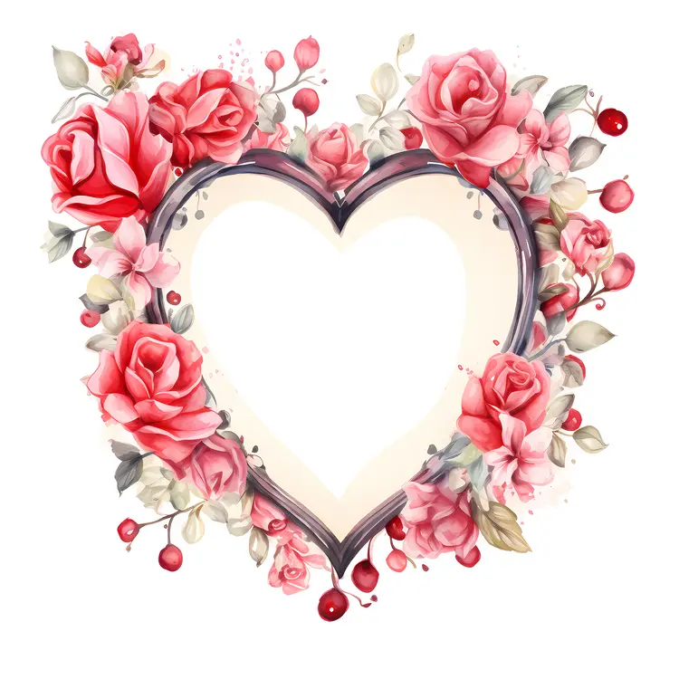 Delicate Heart Frame with Pink Roses