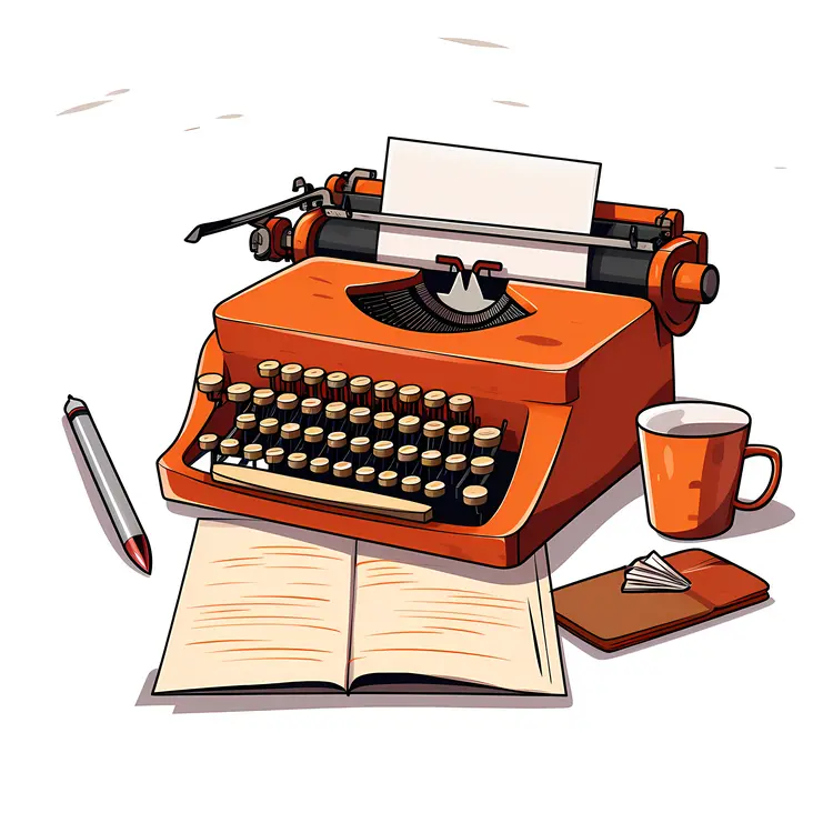 Vintage Orange Typewriter with Notebook and Pen