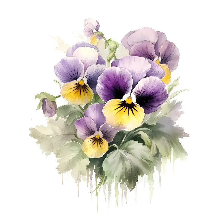 Bouquet of Delicate Purple and Yellow Pansy Flowers