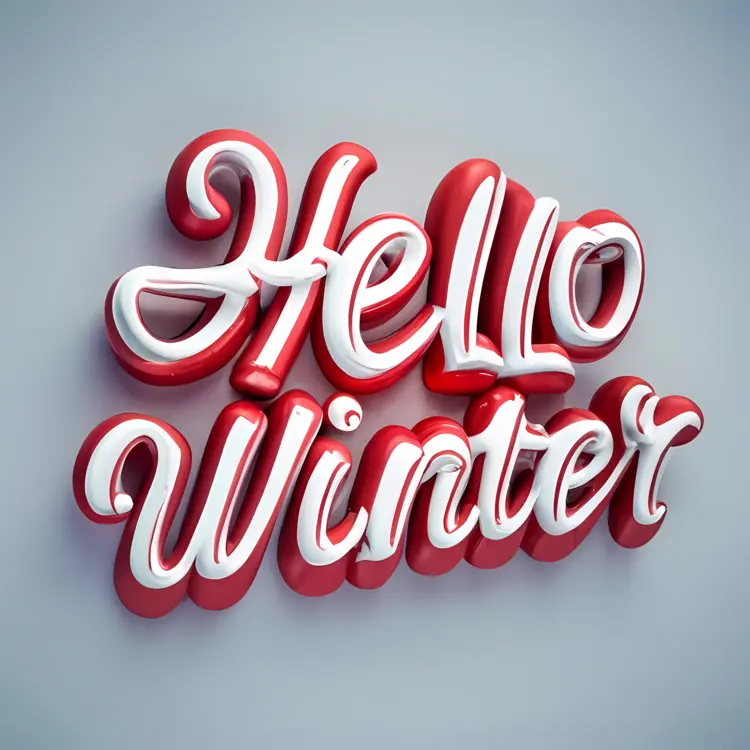 Hello Winter Text in Red and White