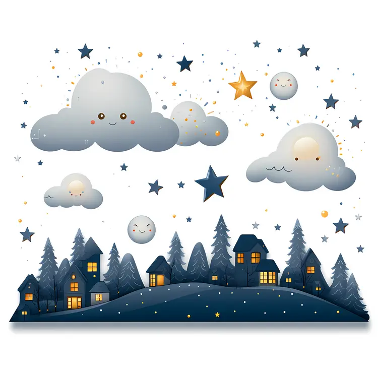 Night sky with cute clouds