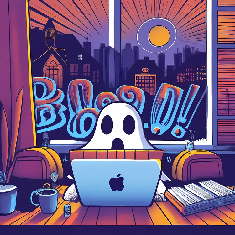 Ghost with Laptop in City at Night