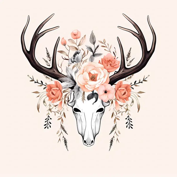 Deer Skull with Floral Arrangement