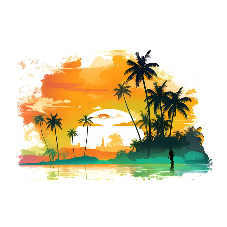 Tropical Island at Sunset