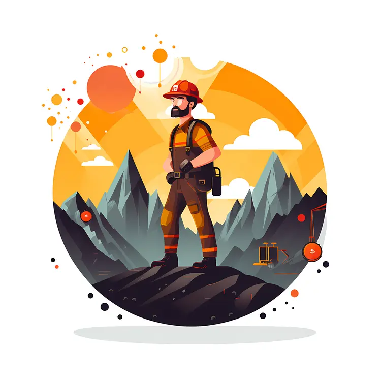 Cartoon Miner in Mountainous Landscape