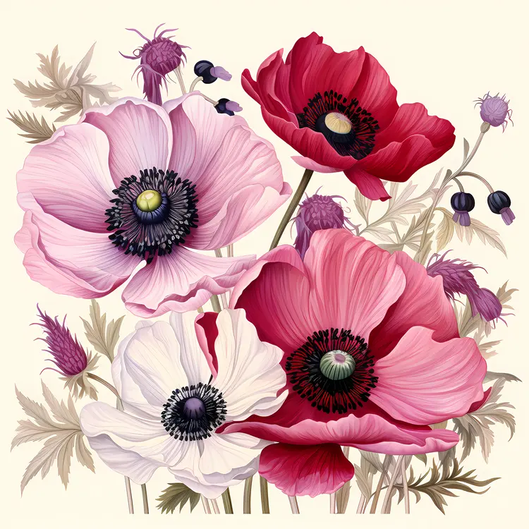 Bouquet of Red and White Anemone Flowers