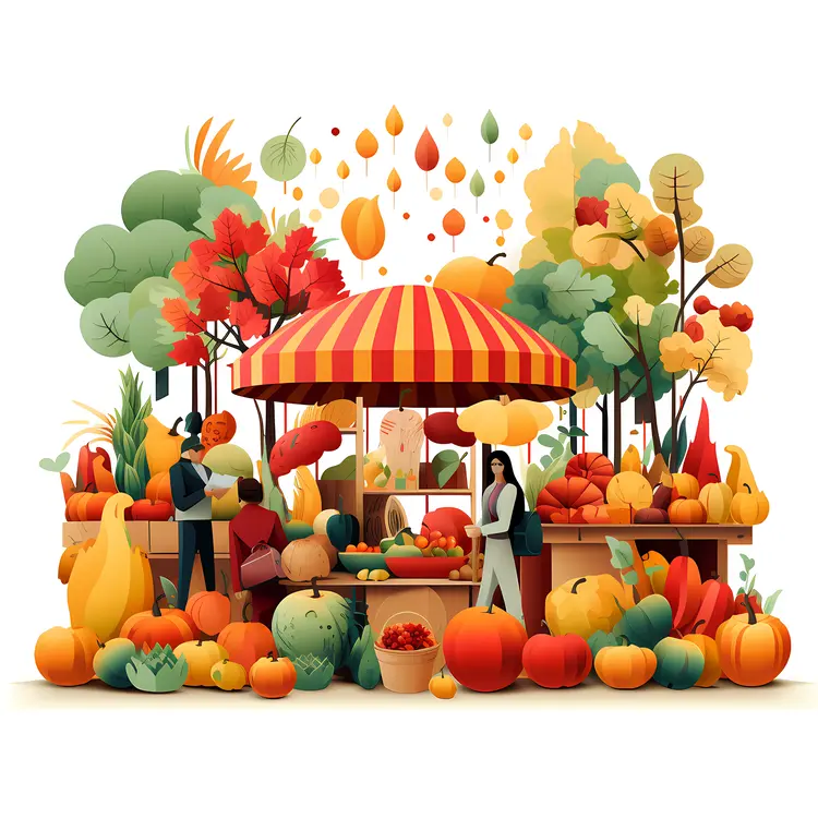Autumn Market with Pumpkins and Vegetables