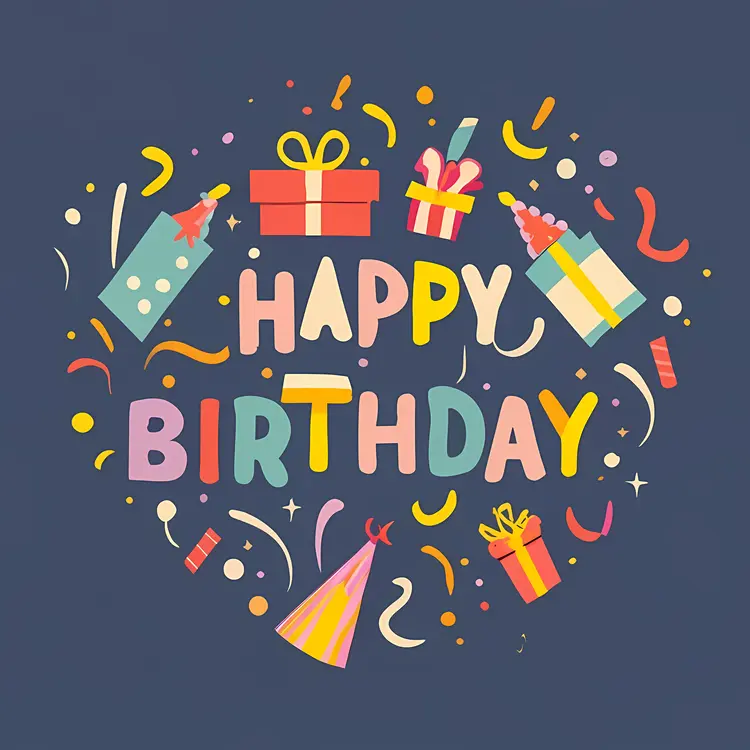 Happy Birthday with Gifts and Confetti