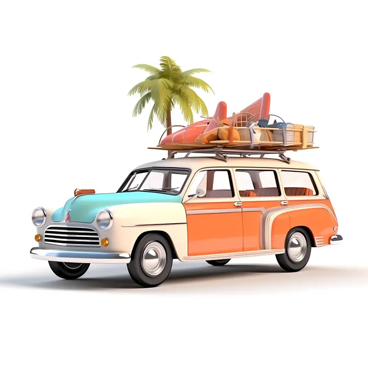 Vintage Car with Surfboards for Summer Vacation
