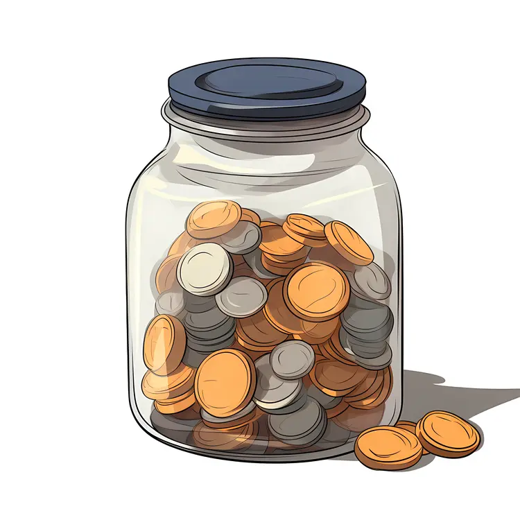 Coins in Glass Jar for Savings
