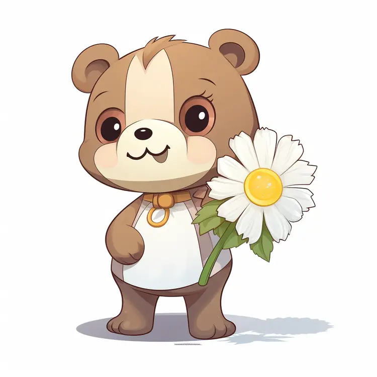 Cute Cartoon Bear Holding a Daisy Flower