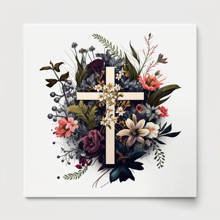 Floral Cross Symbol for Religious Holidays
