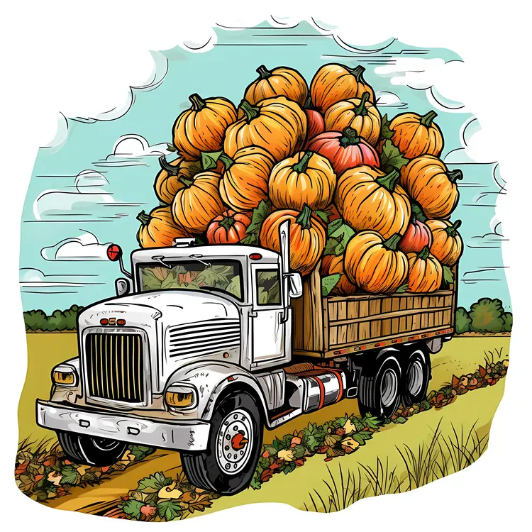 Truck Loaded with Pumpkins for Autumn Harvest