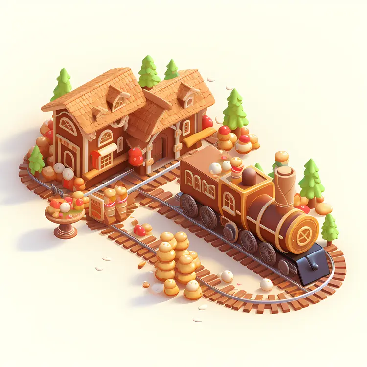 Gingerbread Train Station with Train