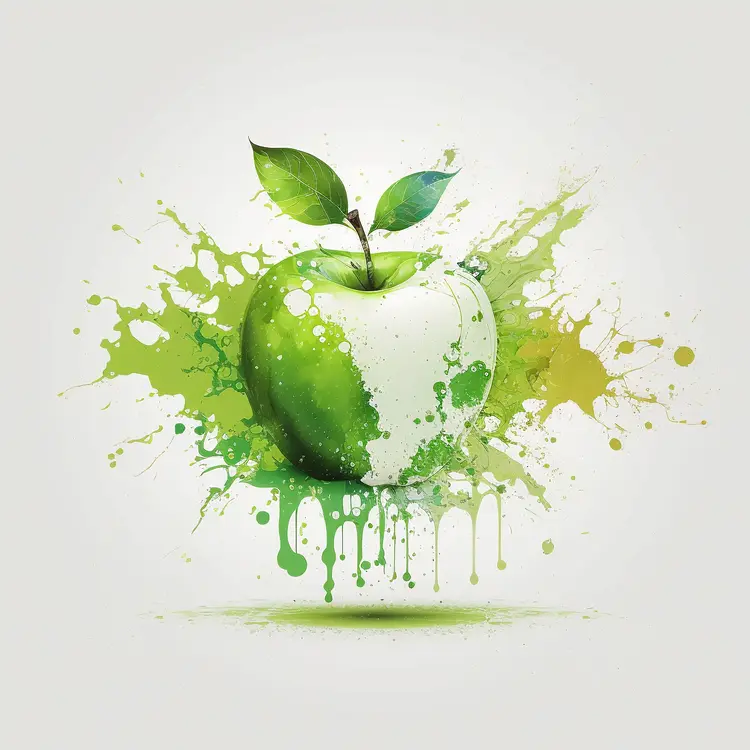 Artistic Green Apple with Paint Splashes