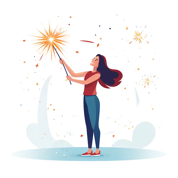 Girl in Red Shirt with Sparkler