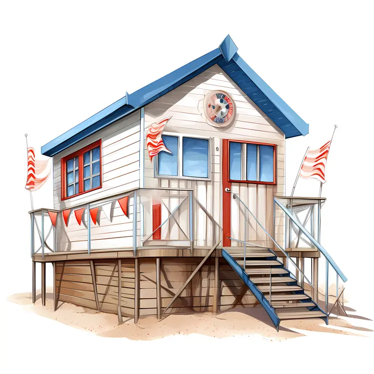 Beach House with Flags and Bunting