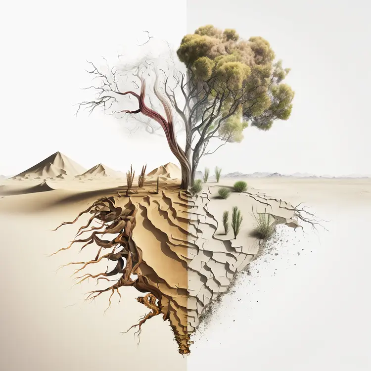 Tree in Desert Illustrating Environmental Change