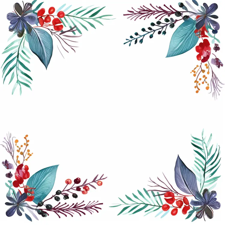 Colorful Floral Frame with Leaves and Berries