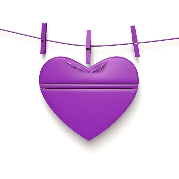 Purple Heart Hanging on Clothesline for Valentine's Day