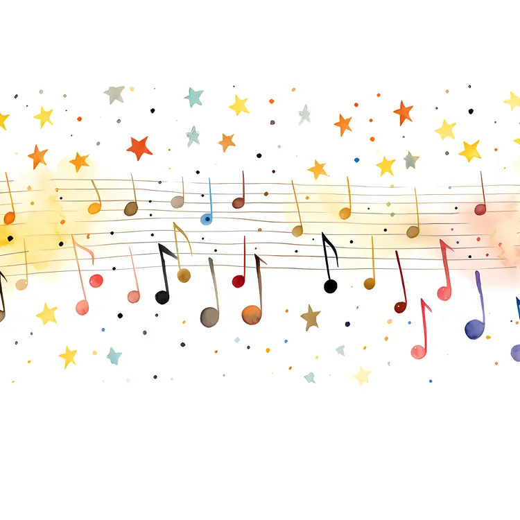 Colorful Musical Notes with Stars