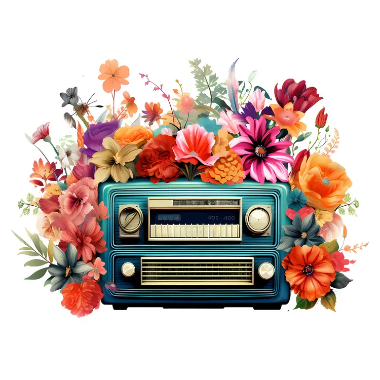 Vintage Radio with Colorful Flowers