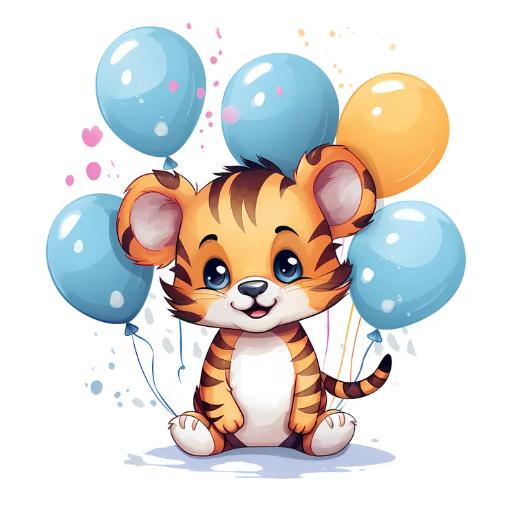 Cute Tiger with Balloons