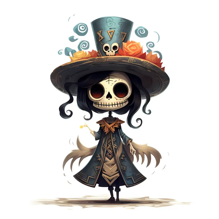 Skeleton with Top Hat and Flowers